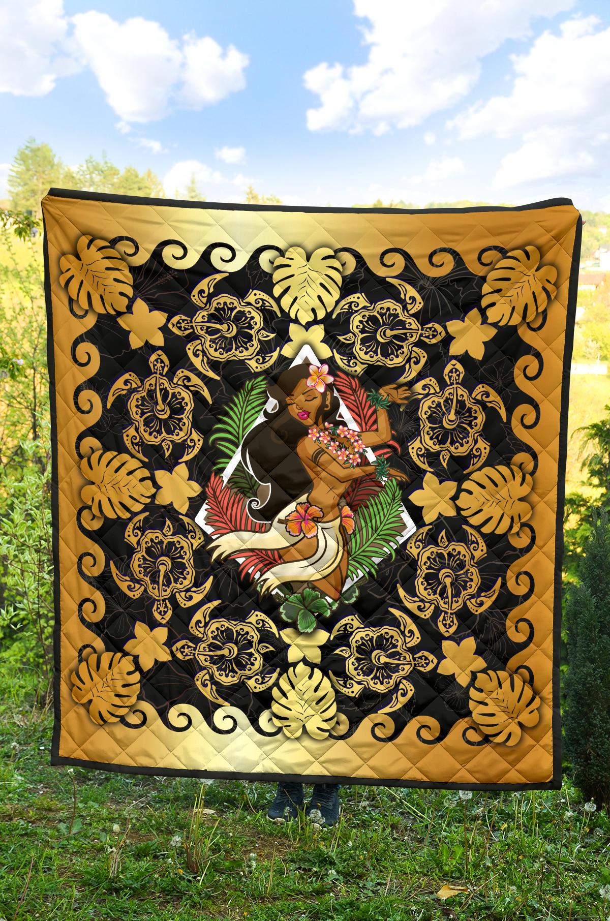 Hawaii Polynesian Premium Quilt - Hawaiian Dancing Girl Gold - Polynesian Pride