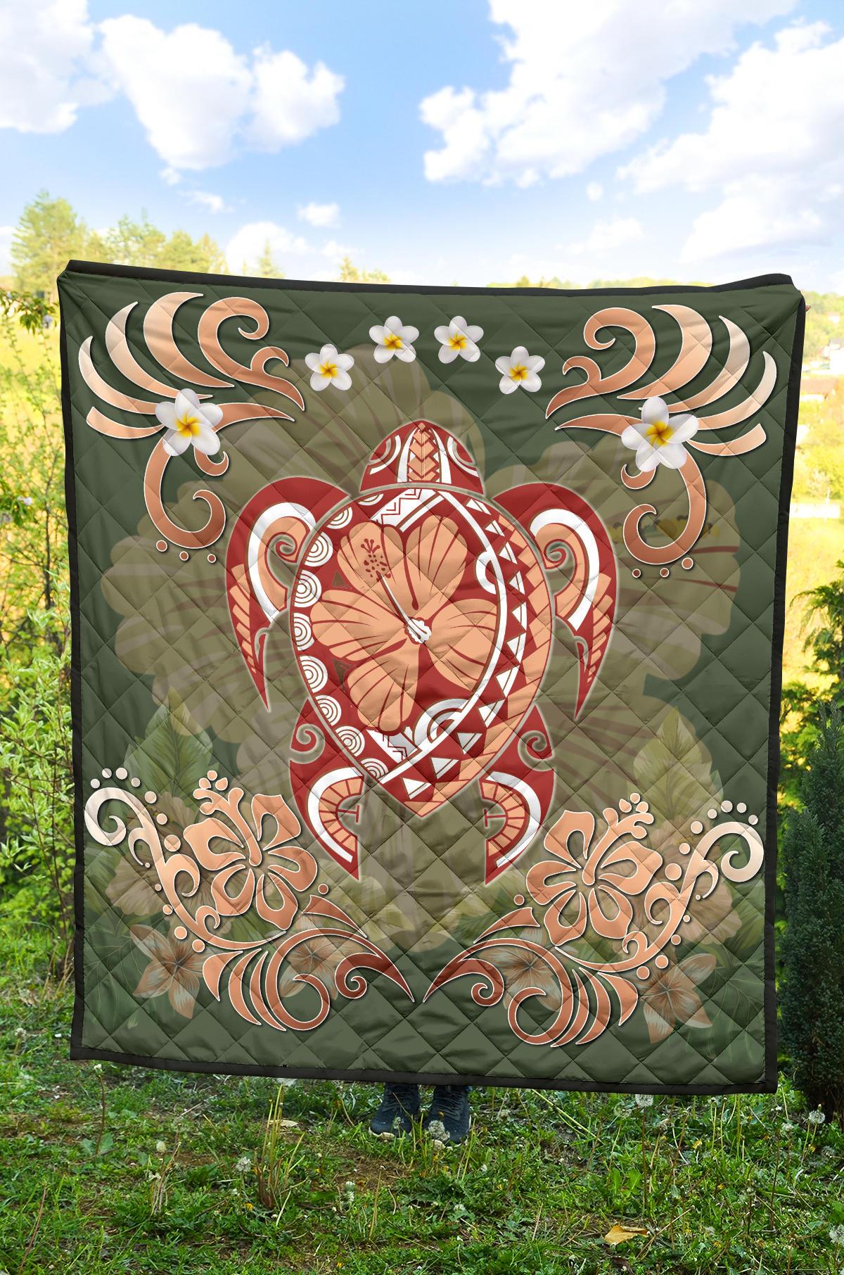 Hawaii Turtle Hibiscus Plumeria Premium Quilt - Jessi Style - AH - Polynesian Pride