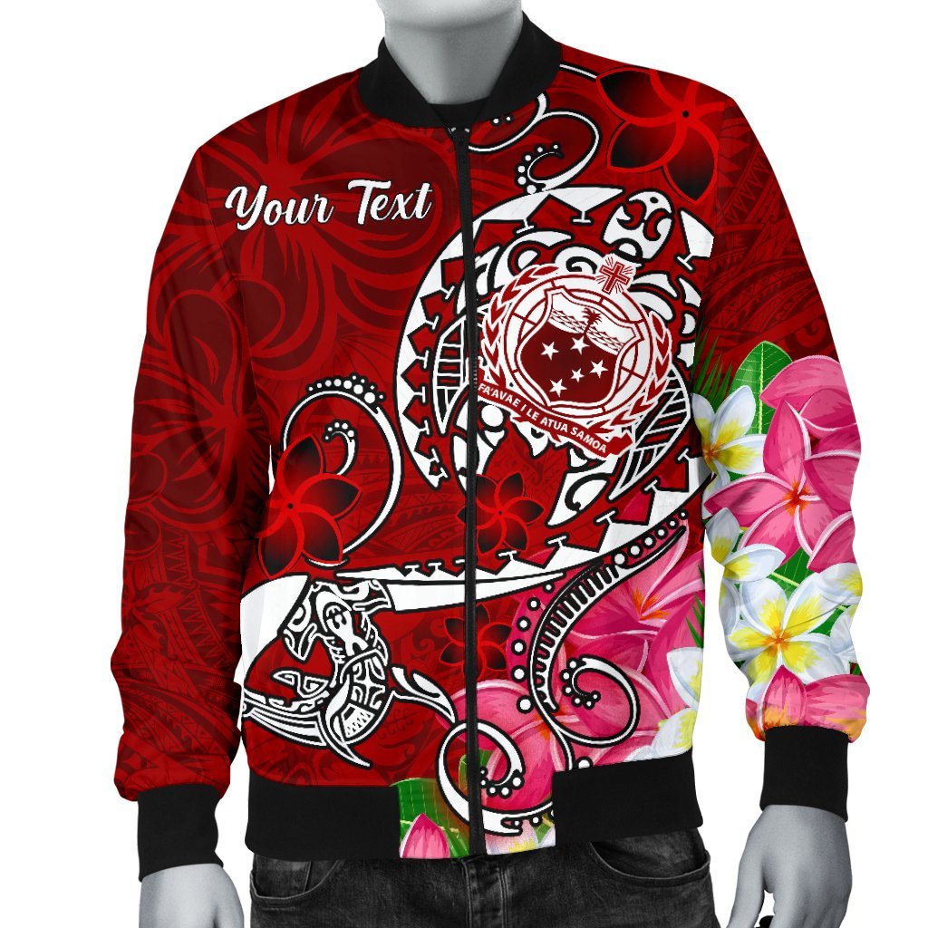 Samoa Custom Personalised Men's Bomber Jacket - Turtle Plumeria (Red) - Polynesian Pride