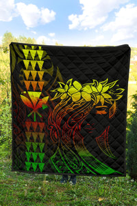 Hawaii Map Kanaka Polynesian Hula Girl Premium Quilt - Reggae - Polynesian Pride