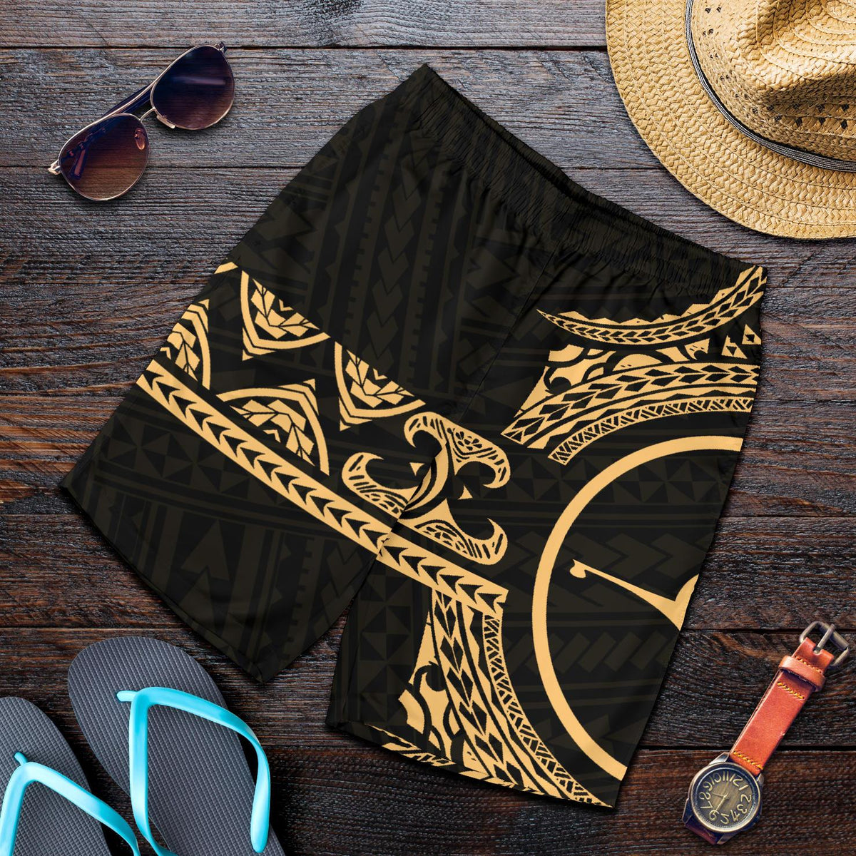 Yap Polynesian All Over Print Men's Short - Gold Version - Polynesian Pride