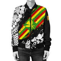 Polynesian Kanaka Flag Women's Bomber Jacket - Nora Style - White - Polynesian Pride