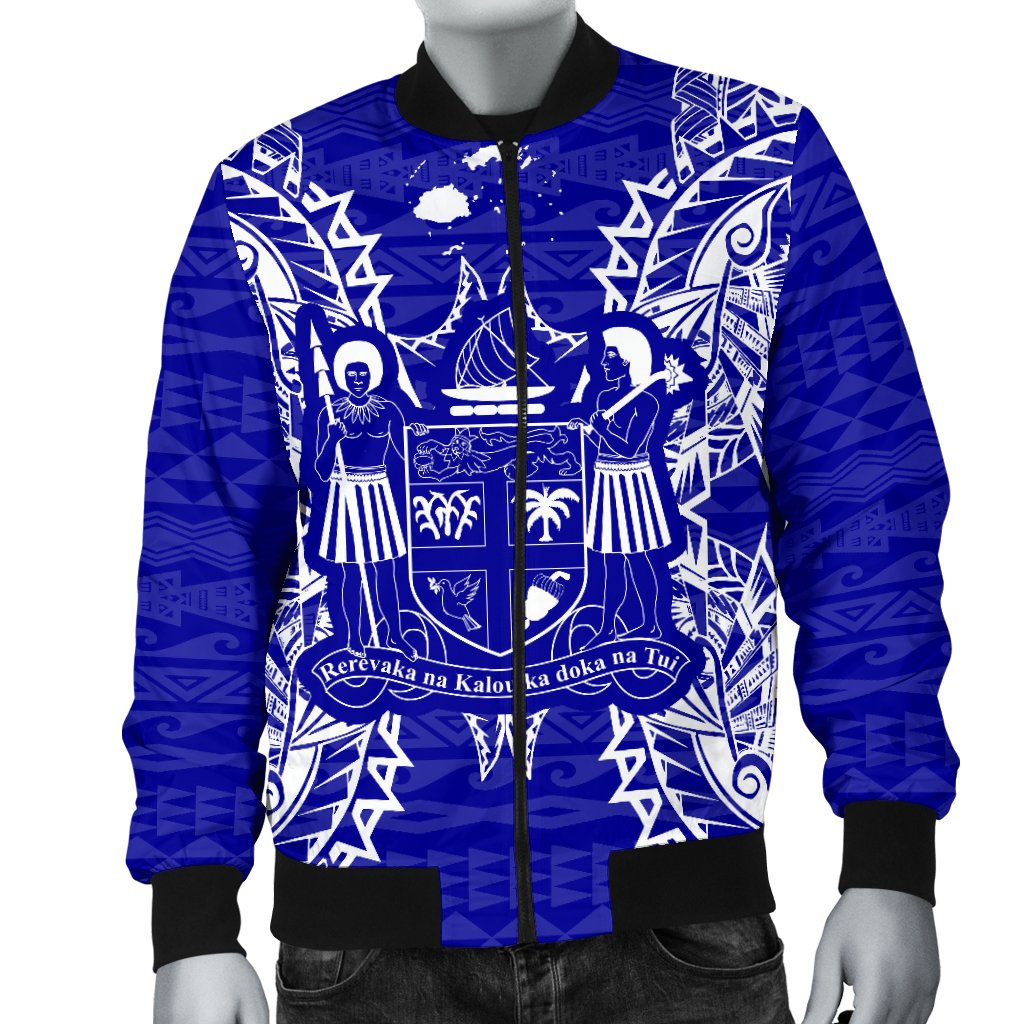 Fiji Polynesian Men's Bomber Jacket Map Blue - Polynesian Pride