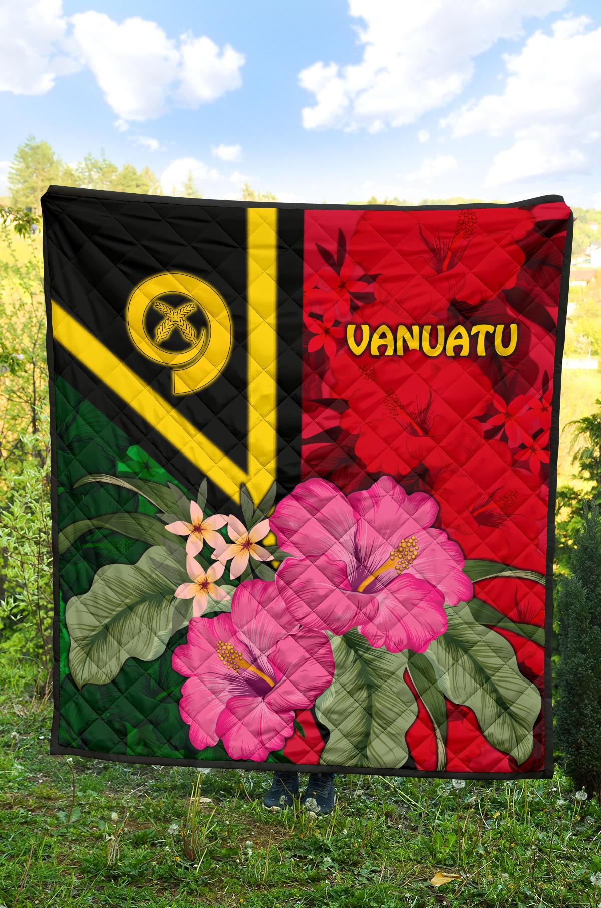 Vanuatu Premium Quilt - Vanuatu Flag with Hibiscus - Polynesian Pride