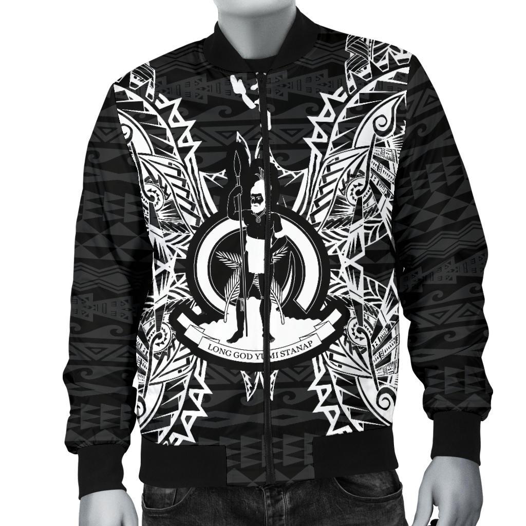 Vanuatu Polynesian Men's Bomber Jacket Map Black - Polynesian Pride