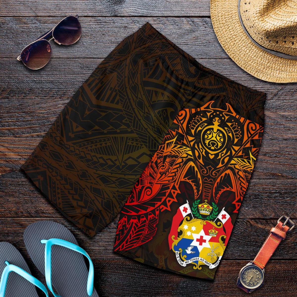 Tonga Polynesian Short (Men) - Red Manta Ray - Polynesian Pride