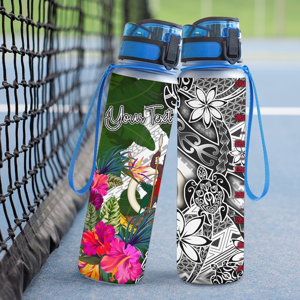 Vanuatu Custom Personalised Hydro Tracking Bottle White - Turtle Plumeria Banana Leaf - Polynesian Pride