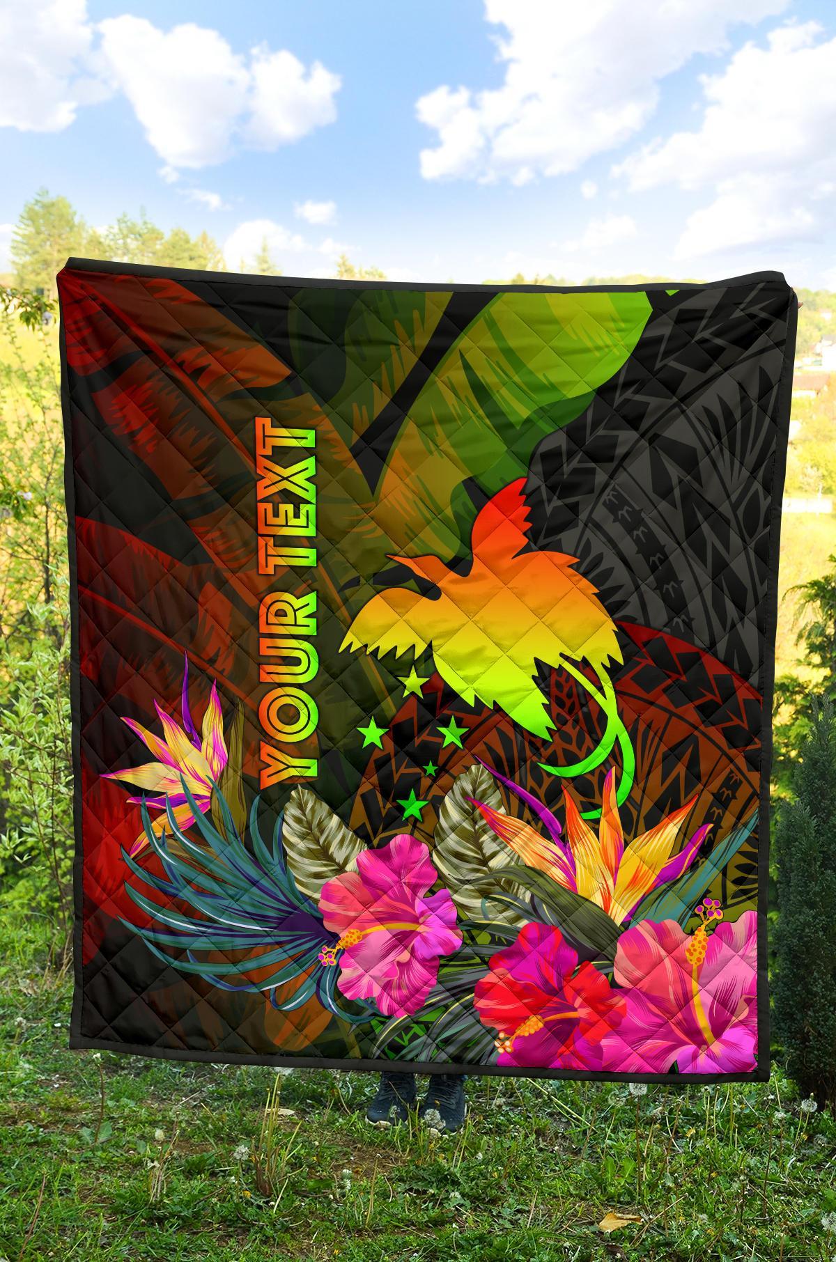 Papua New Guinea Polynesian Personalised Premium Quilt - Hibiscus and Banana Leaves - Polynesian Pride