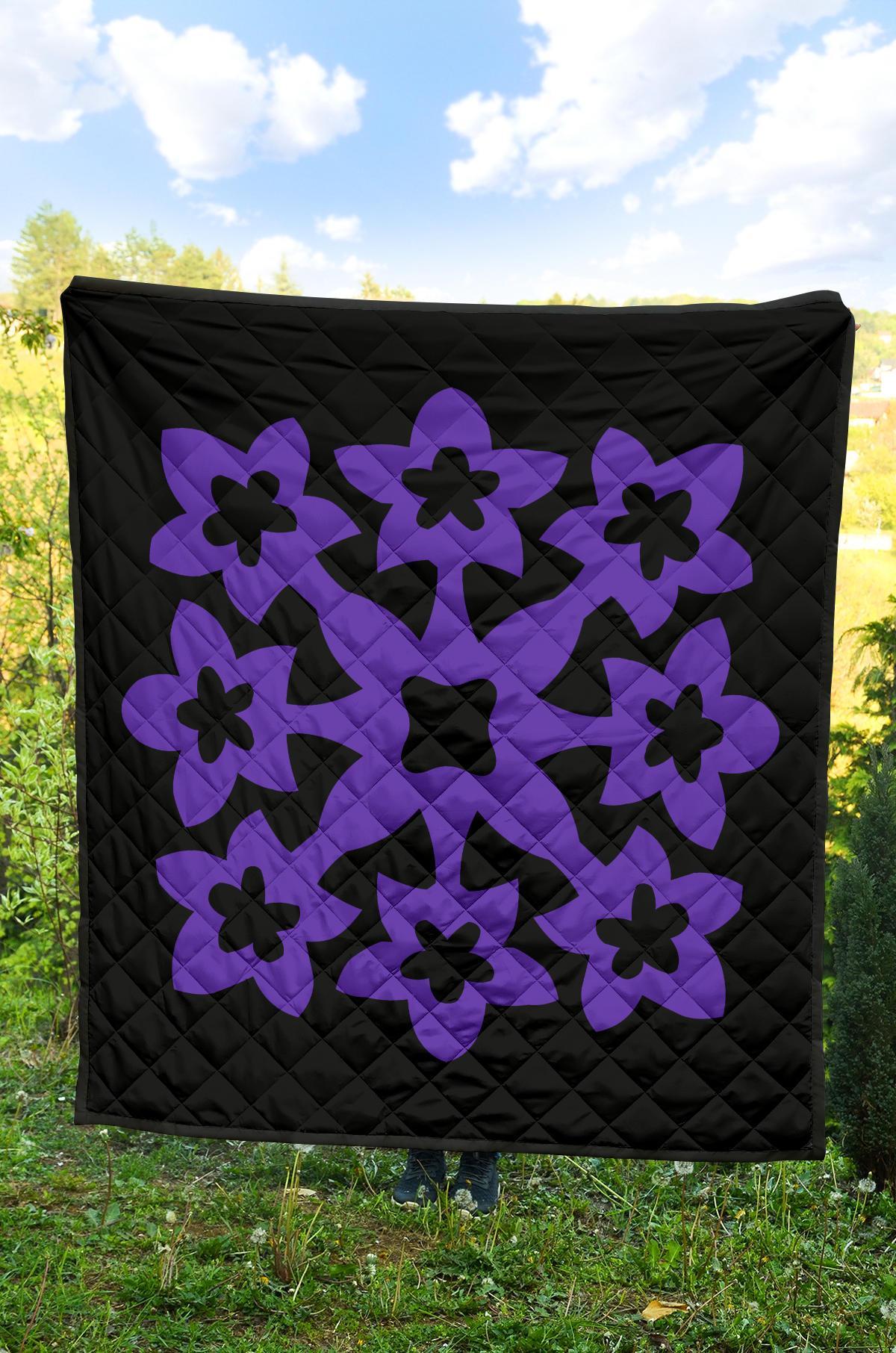 Hawaiian Premium Quilt Royal Pattern - Black And Purple - A1 Style - Polynesian Pride