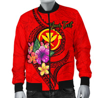 Hawaii Polynesian Custom Personalised Men's Bomber Jackets - Floral With Seal Red - Polynesian Pride