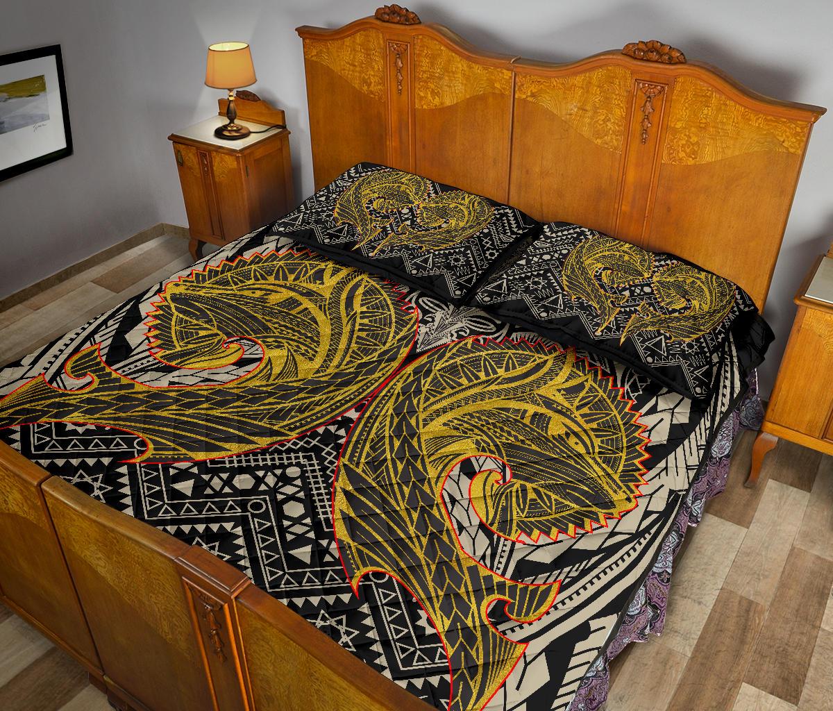 Polynesian Quilt Bed Set - Polynesian Maori Tattoo Wolf - Polynesian Pride