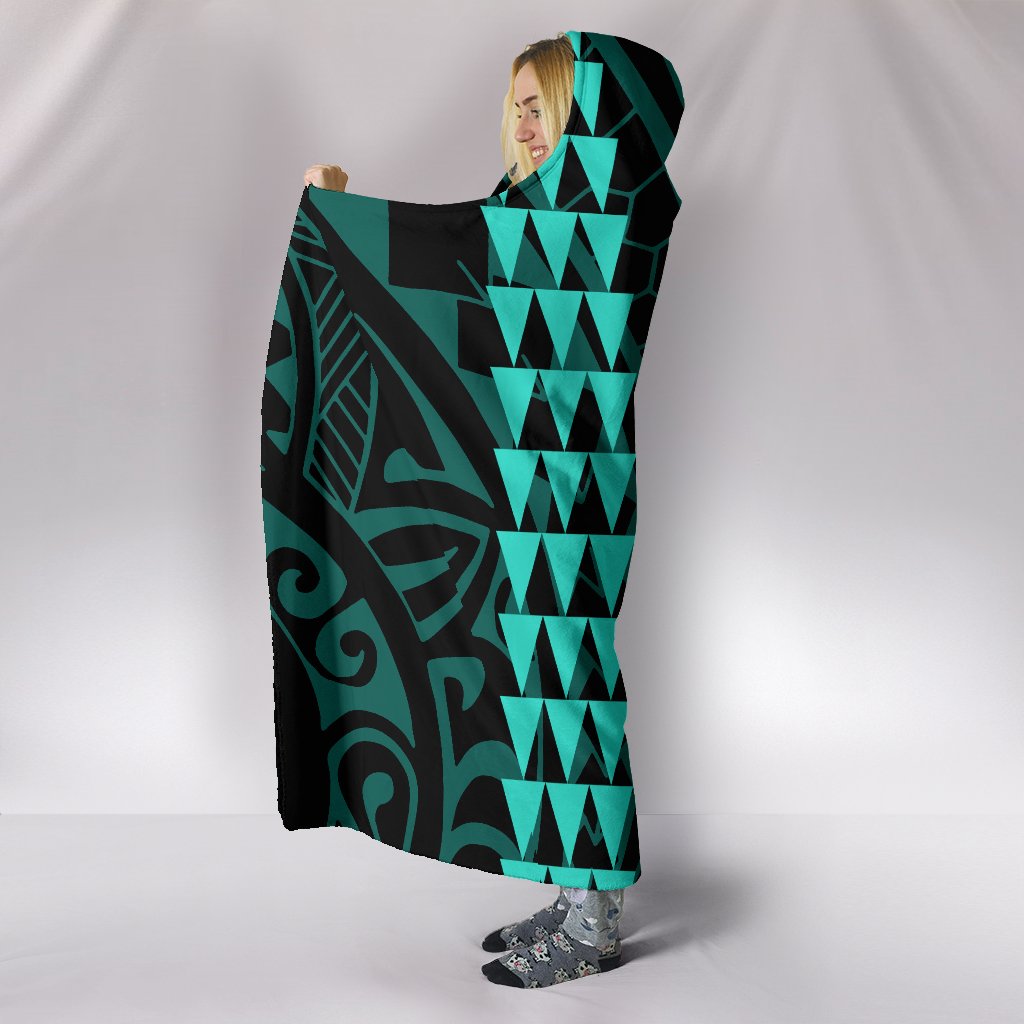 Hawaii Kakau Turquoise Polynesian Hooded Blanket - Polynesian Pride