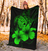 Hawaii Hibiscus Premium Blanket - Turtle Map - Green - Polynesian Pride