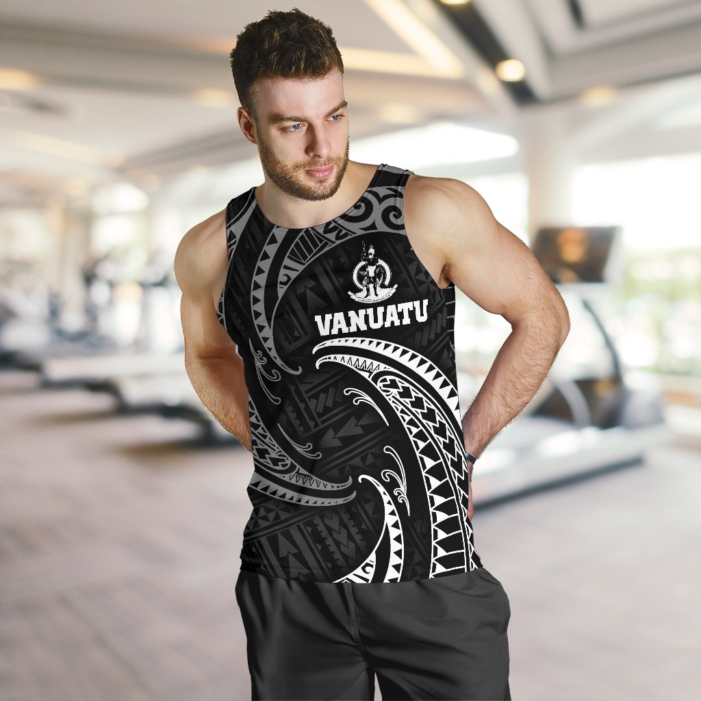 Vanuatu Polynesian Men's Tank Top - White Tribal Wave - Polynesian Pride