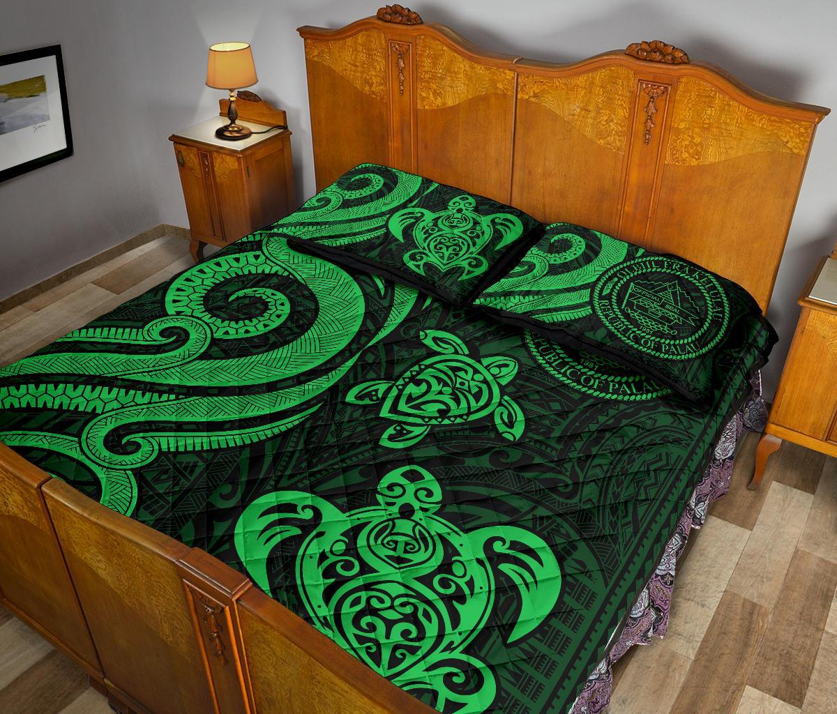 Palau Quilt Bed Set - Green Tentacle Turtle - Polynesian Pride