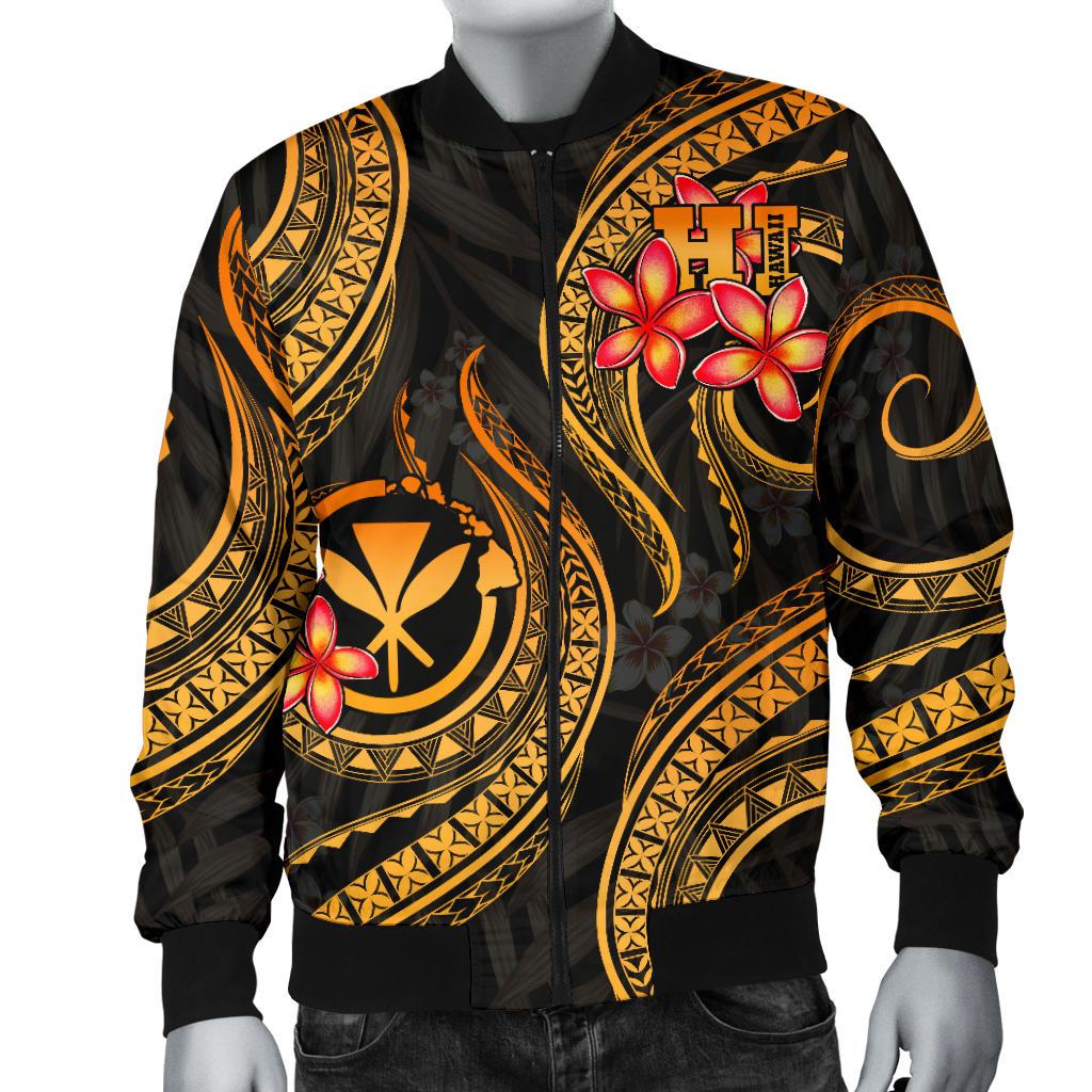 Polynesian Hawaii Men Bomber Jacket - Gold Plumeria - Polynesian Pride