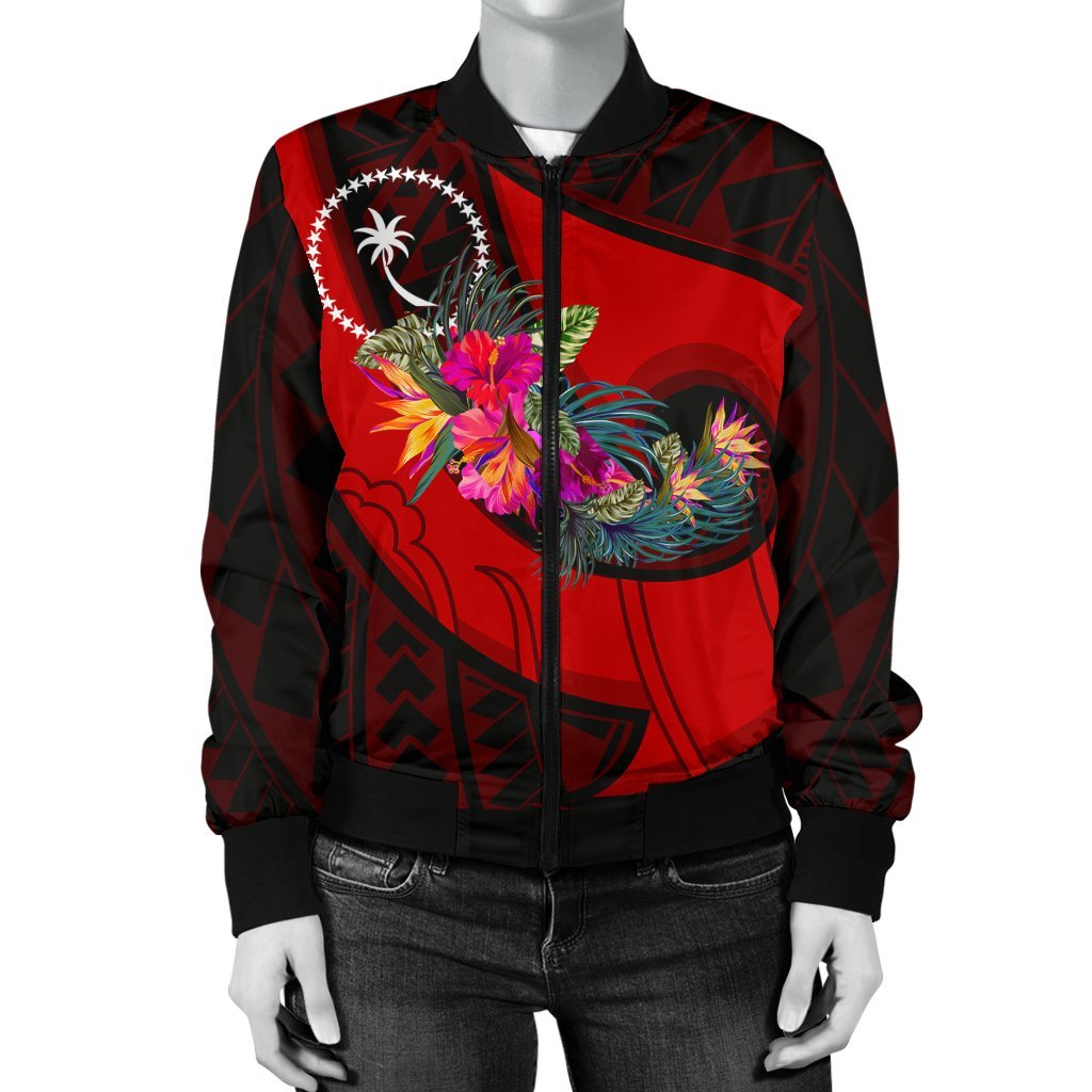 Chuuk Sp - Polynesian Hook And Hibiscus Bomber Jacket (Red) - Polynesian Pride