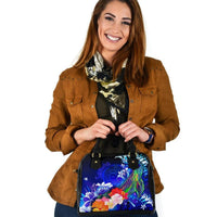 Samoa Shoulder Handbag - Humpback Whale with Tropical Flowers (Blue) One Size Blue - Polynesian Pride