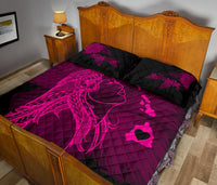 Hula Girl Hibiscus Map Quilt Bed Set - Pink - Polynesian Pride