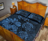 Personalized - Hawaii Map Turtles Hibiscus Quilt Bed Set - Pastel Blue - Polynesian Pride