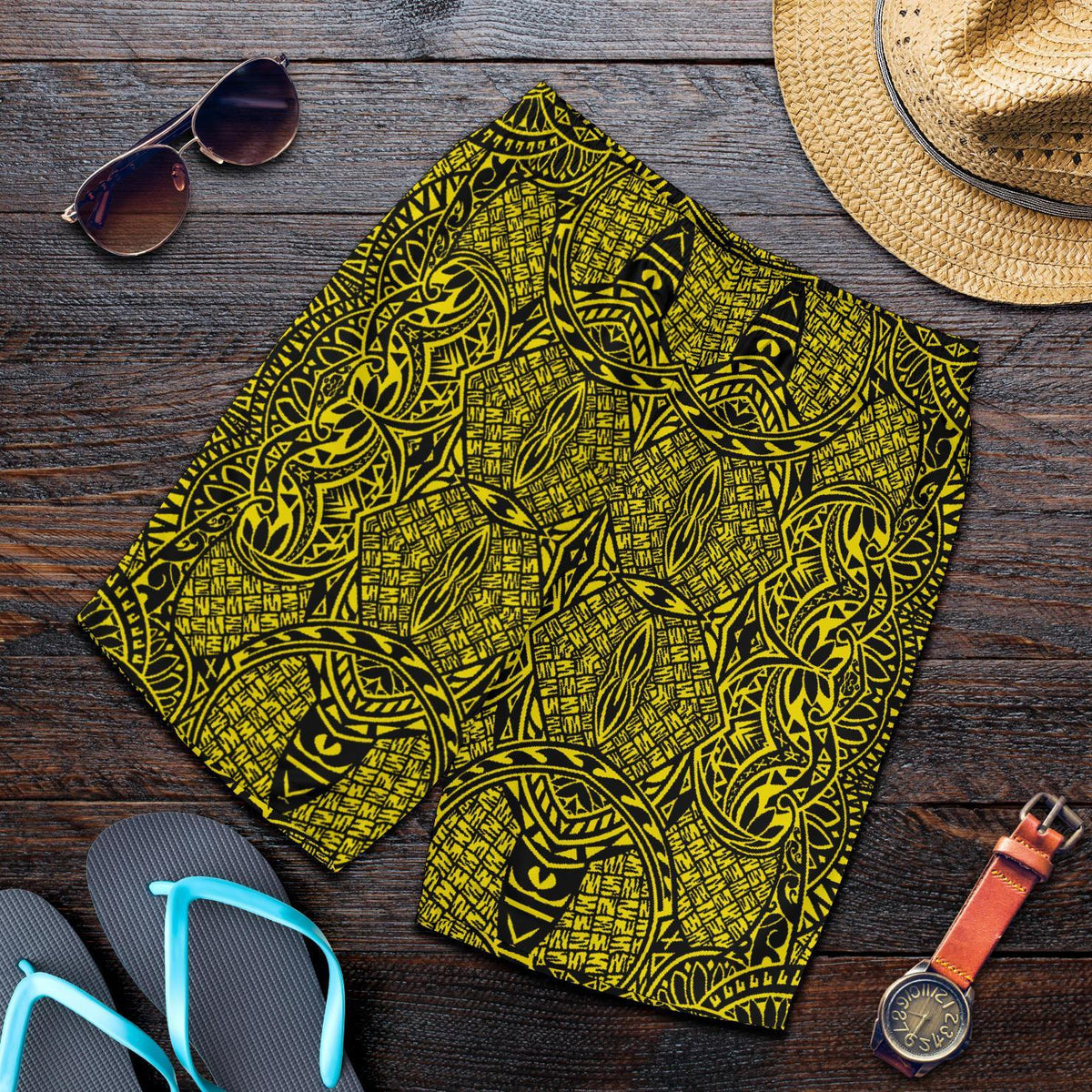 Polynesian Lauhala Mix Yellow Men's Short - Polynesian Pride