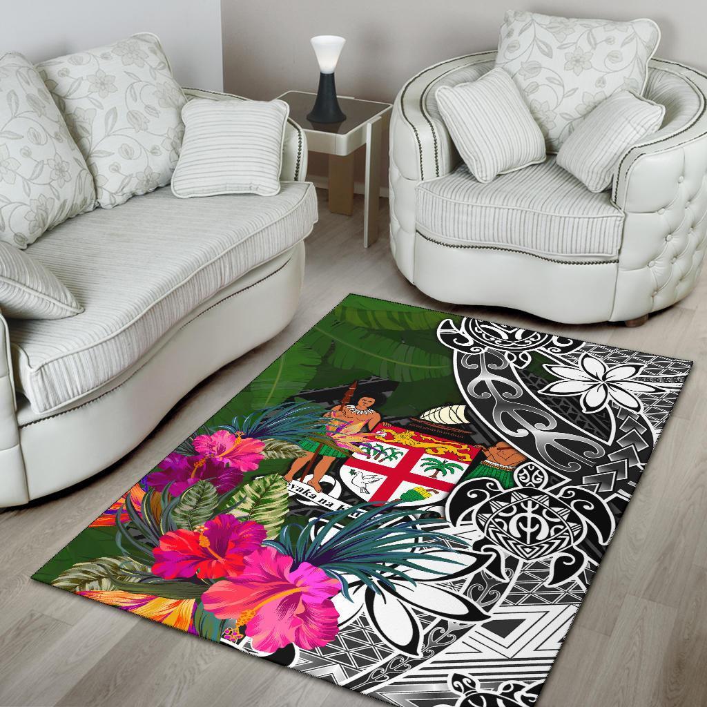 Fiji Area Rug - Turtle Plumeria Banana Leaf Crest - Polynesian Pride