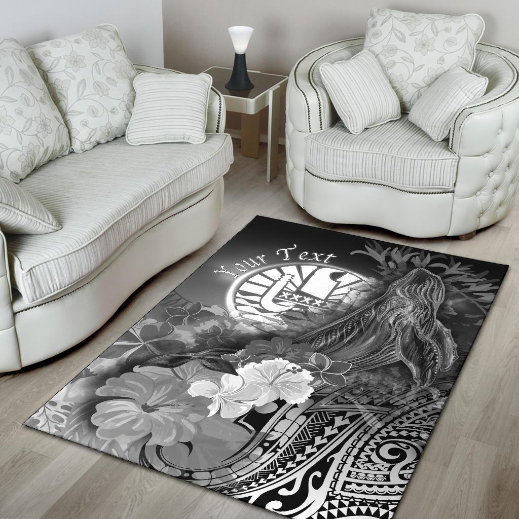Tahiti Custom Personalised Area Rug - Humpback Whale with Tropical Flowers (White) - Polynesian Pride