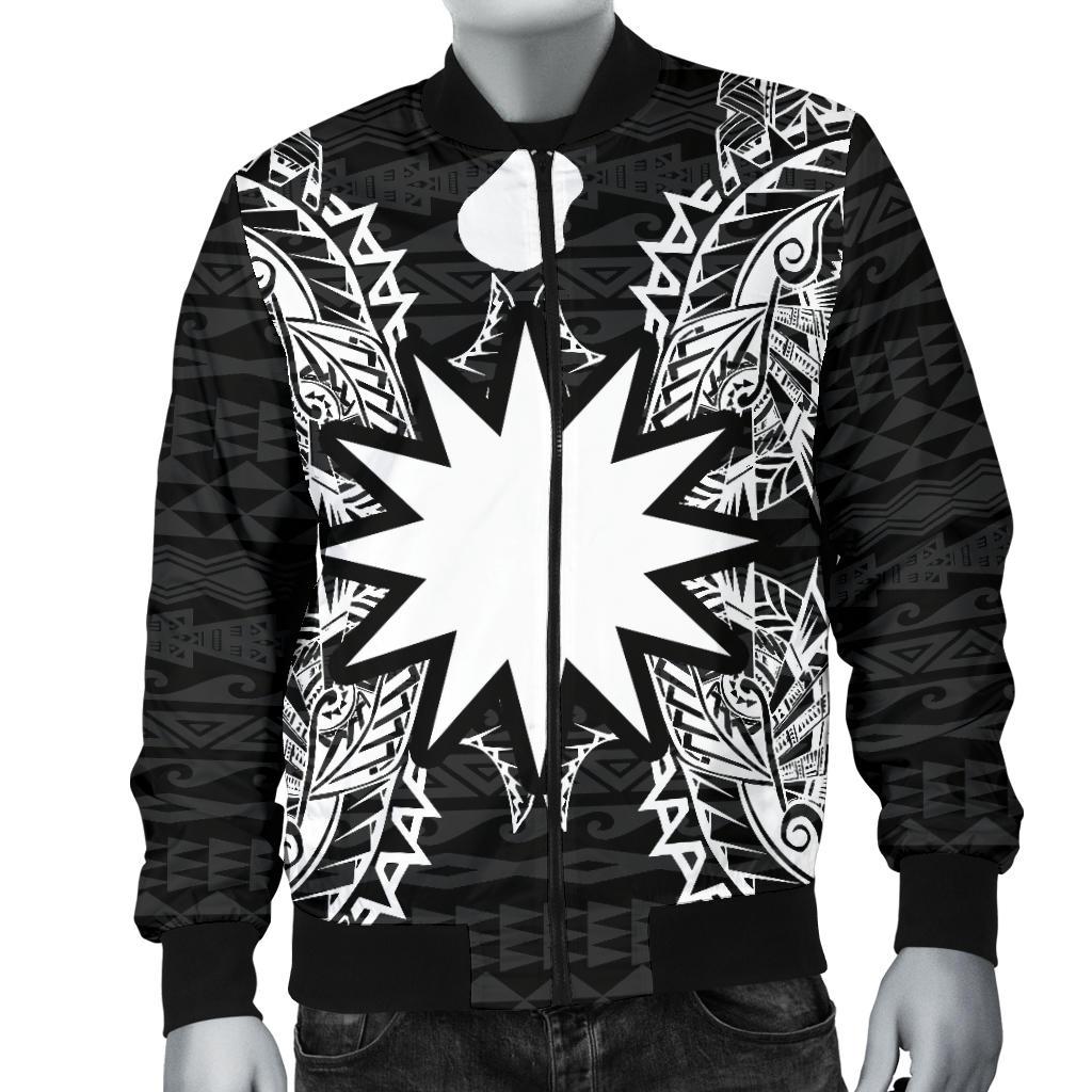 Nauru Polynesian Men's Bomber Jacket Map Black - Polynesian Pride