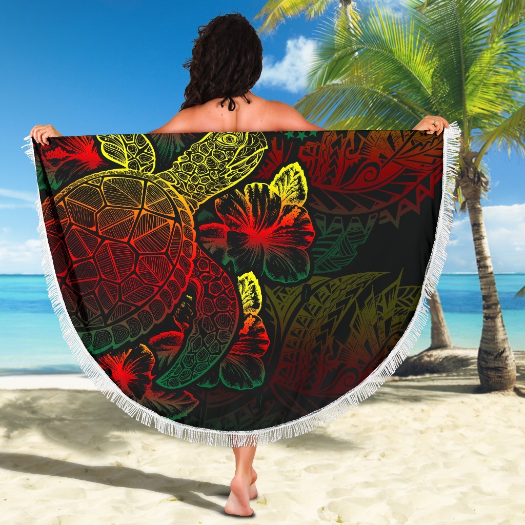 Cook Islands Polynesia Beach Blanket Turtle Hibiscus Reggae - Polynesian Pride