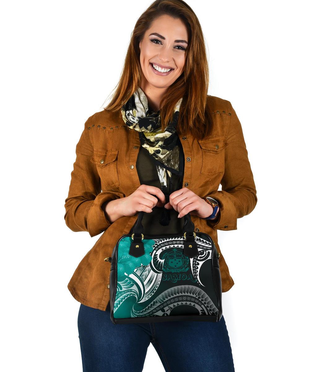 Samoa Custom Personalised Shoulder Handbag - Samoa Seal Wave Style (Green) - Polynesian Pride