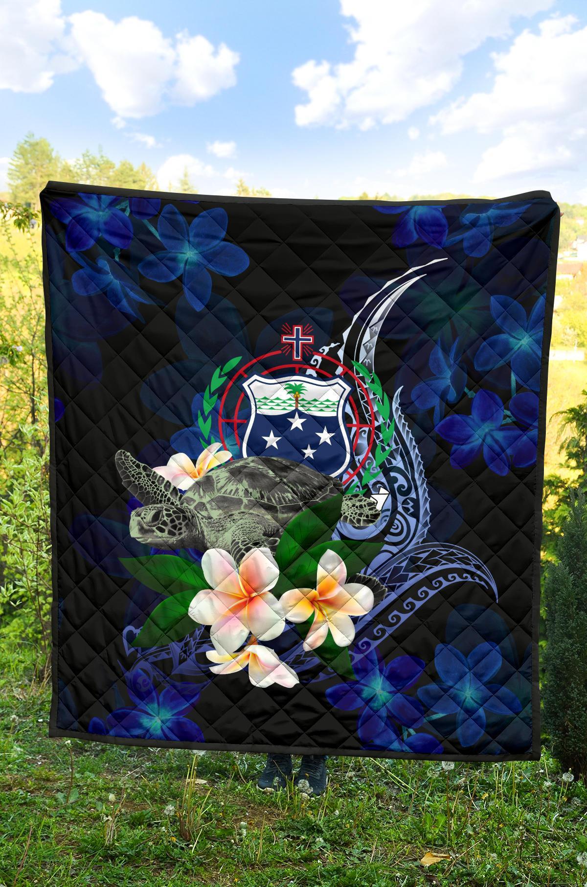 Samoa Polynesian Premium Quilt - Turtle With Plumeria Flowers - Polynesian Pride