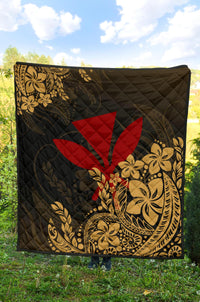 Hawaii Premium Quilt - Red Kanaka Maoli & Yellow Hibiscus Style - Polynesian Pride