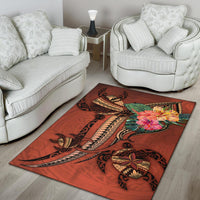 Polynesian Turtle Area Rug - Tribal Tattoo with Hibiscus Coral - Polynesian Pride
