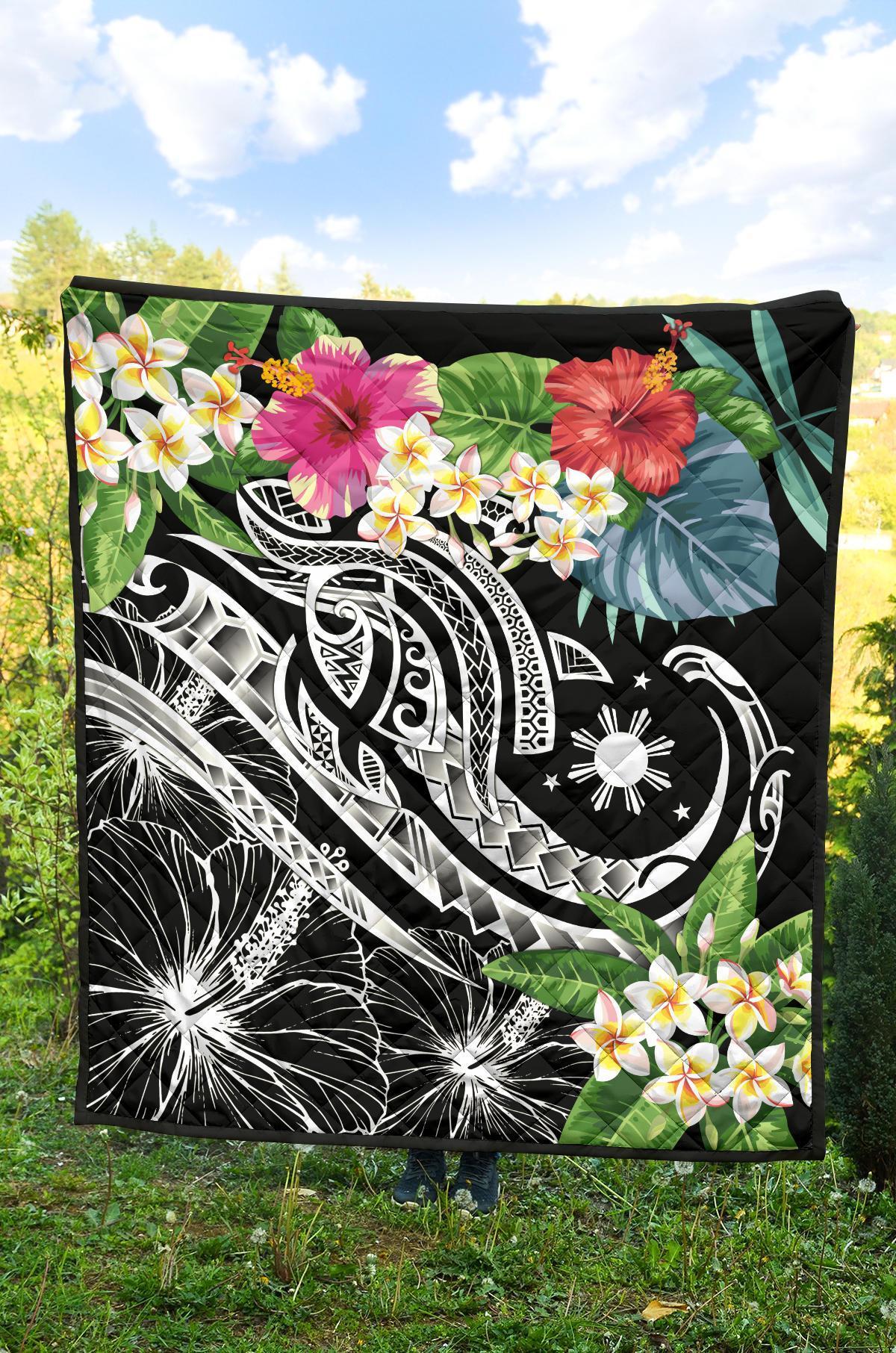 The Philippines Premium Quilt - Summer Plumeria (Black) - Polynesian Pride