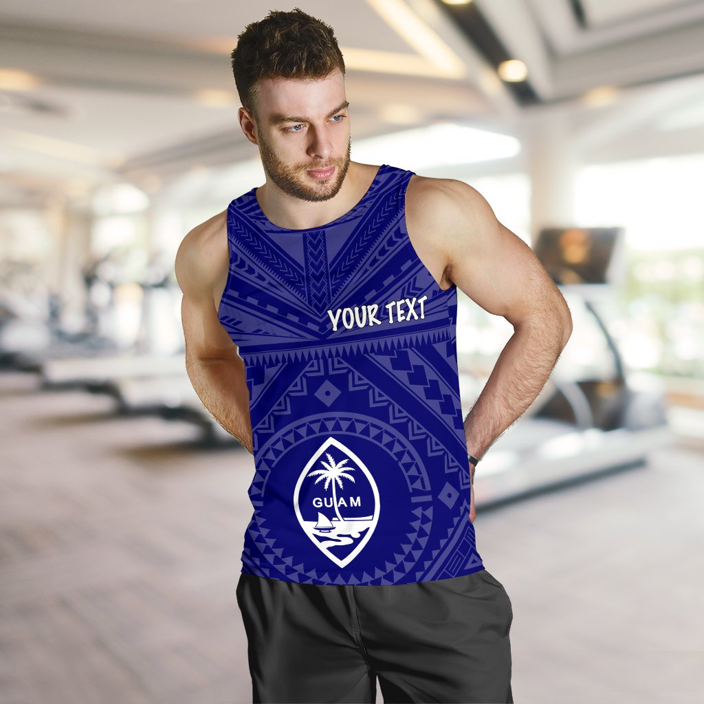 Guam Personalised Men's Tank Top - Guam Seal With Polynesian Tattoo Style (Blue) - Polynesian Pride