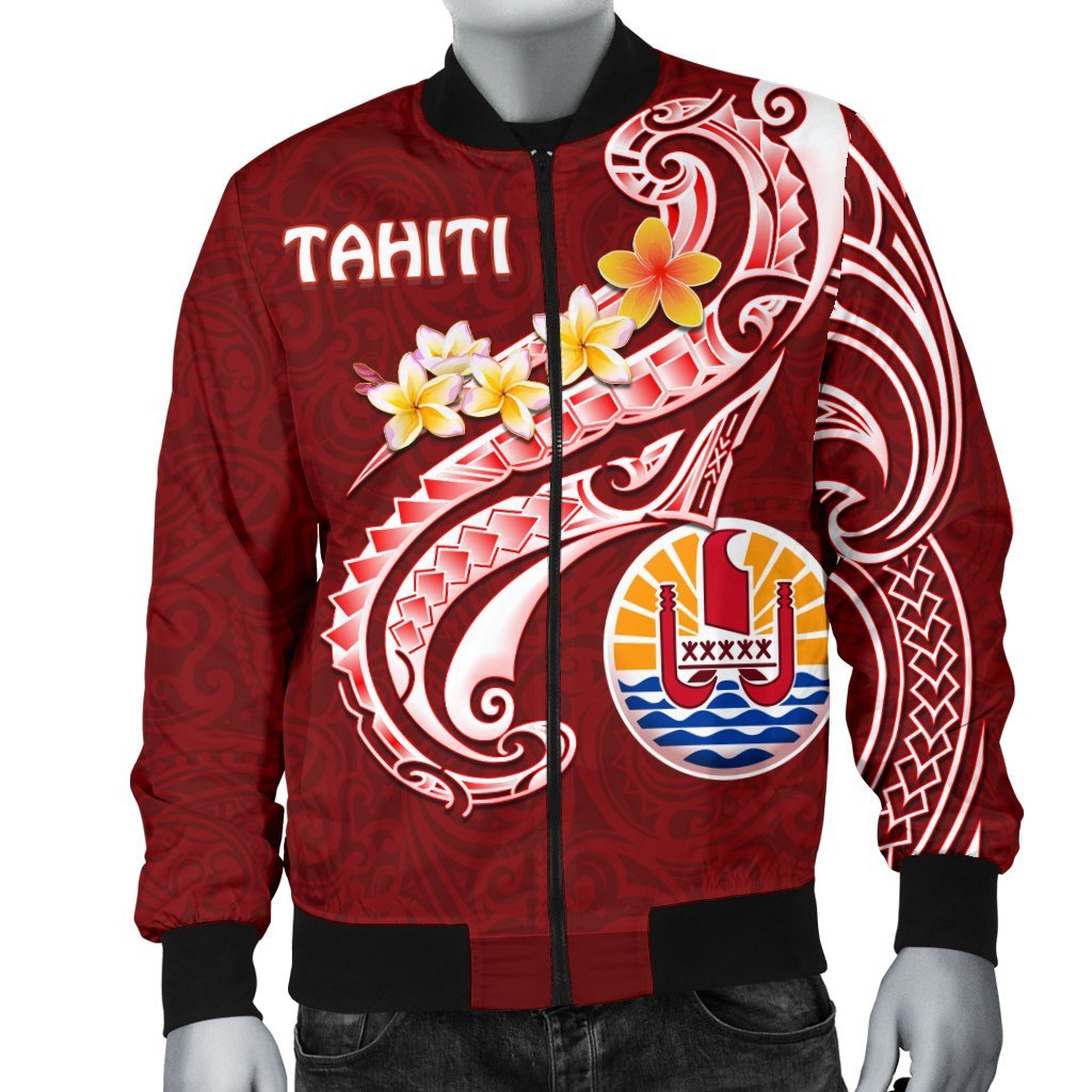 Tahiti Men's Bomber Jacket - Tahiti Seal Polynesian Patterns Plumeria - Polynesian Pride