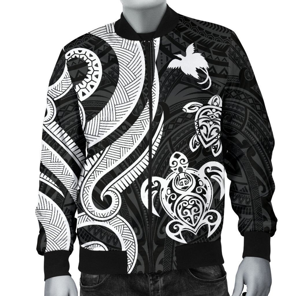 Papua New Guinea Men's Bomber Jacket - White Tentacle Turtle - Polynesian Pride