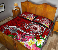 Samoa Custom Personalised Quilt Bed Set - Turtle Plumeria (Red) - Polynesian Pride