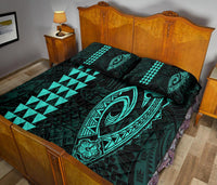 Hawaii Kakau Makau Fish Hook Polynesian Quilt Bed Set - Turquoise - Polynesian Pride