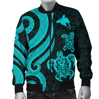Papua New Guinea Men's Bomber Jacket - Turquoise Tentacle Turtle - Polynesian Pride