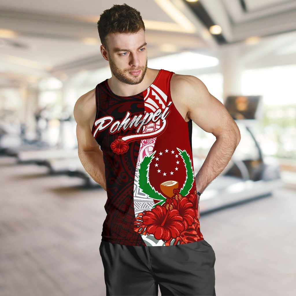 Pohnpei Micronesia Men's Tank Top - Coat Of Arm With Hibiscus - Polynesian Pride