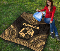 Tonga Premium Quilt - Tonga Coat Of Arms Polynesian Chief Gold Version - Polynesian Pride