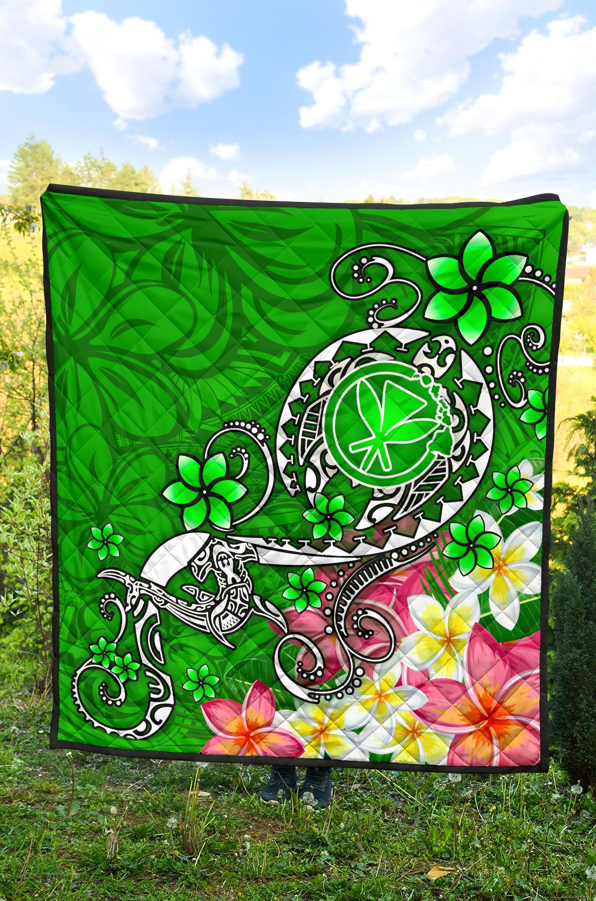 Hawaii Premium Quilt - Turtle Plumeria Polynesian Tattoo Green Color - Polynesian Pride