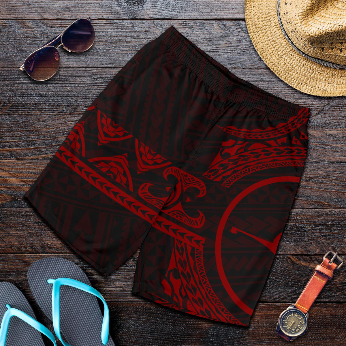 Yap Polynesian All Over Print Men's Short - Red Version - Polynesian Pride