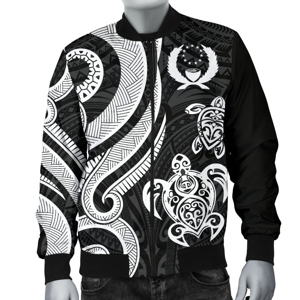 Pohnpei Micronesian Men Bomber Jacket - White Tentacle Turtle - Polynesian Pride
