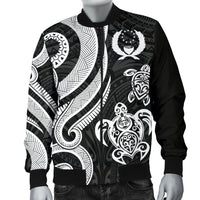 Pohnpei Micronesian Men Bomber Jacket - White Tentacle Turtle - Polynesian Pride