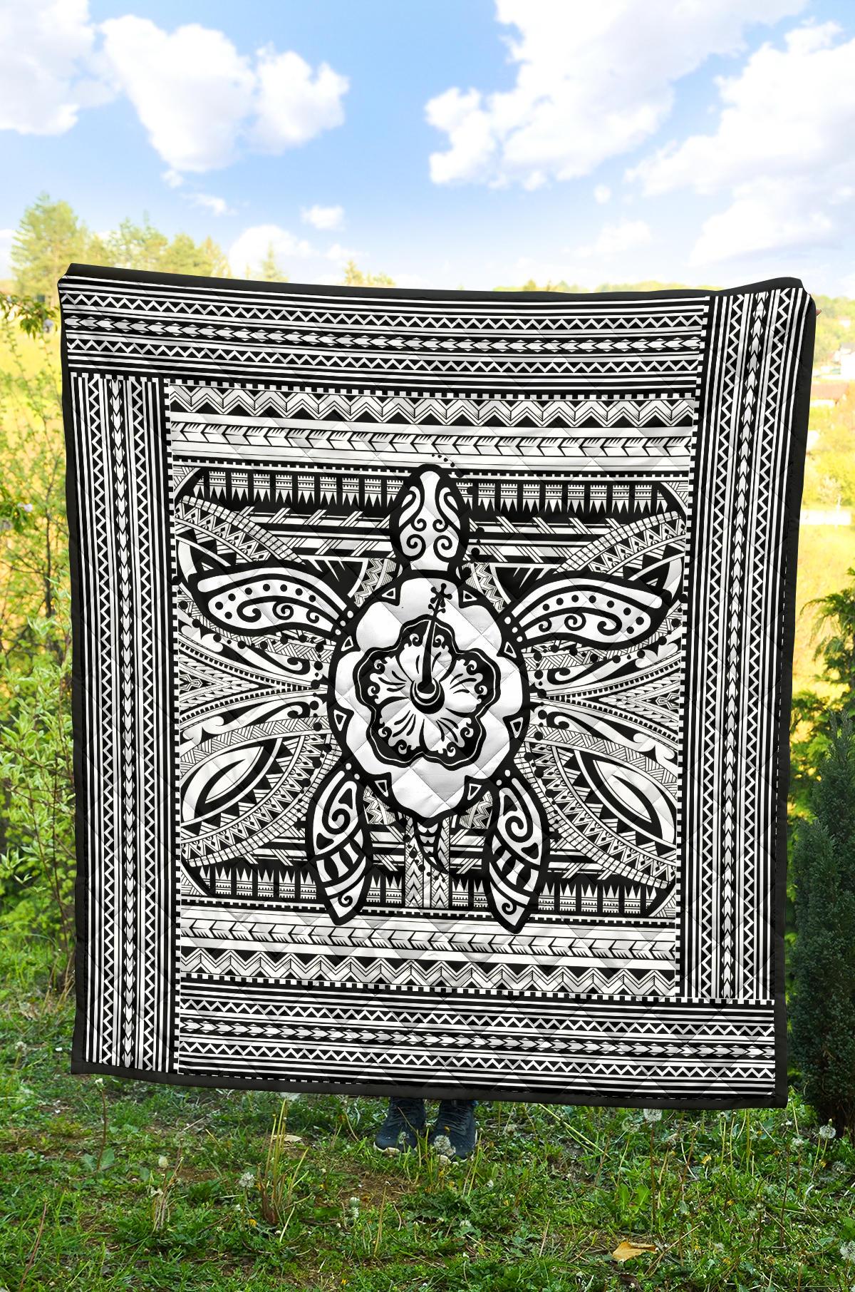 Hawaii Polyensian Turtle Premium Quilt White - Polynesian Pride