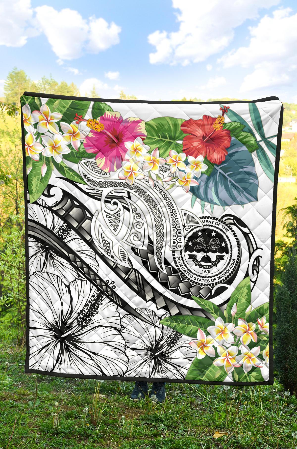 FSM Polynesian Premium Quilt - Summer Plumeria (White) - Polynesian Pride