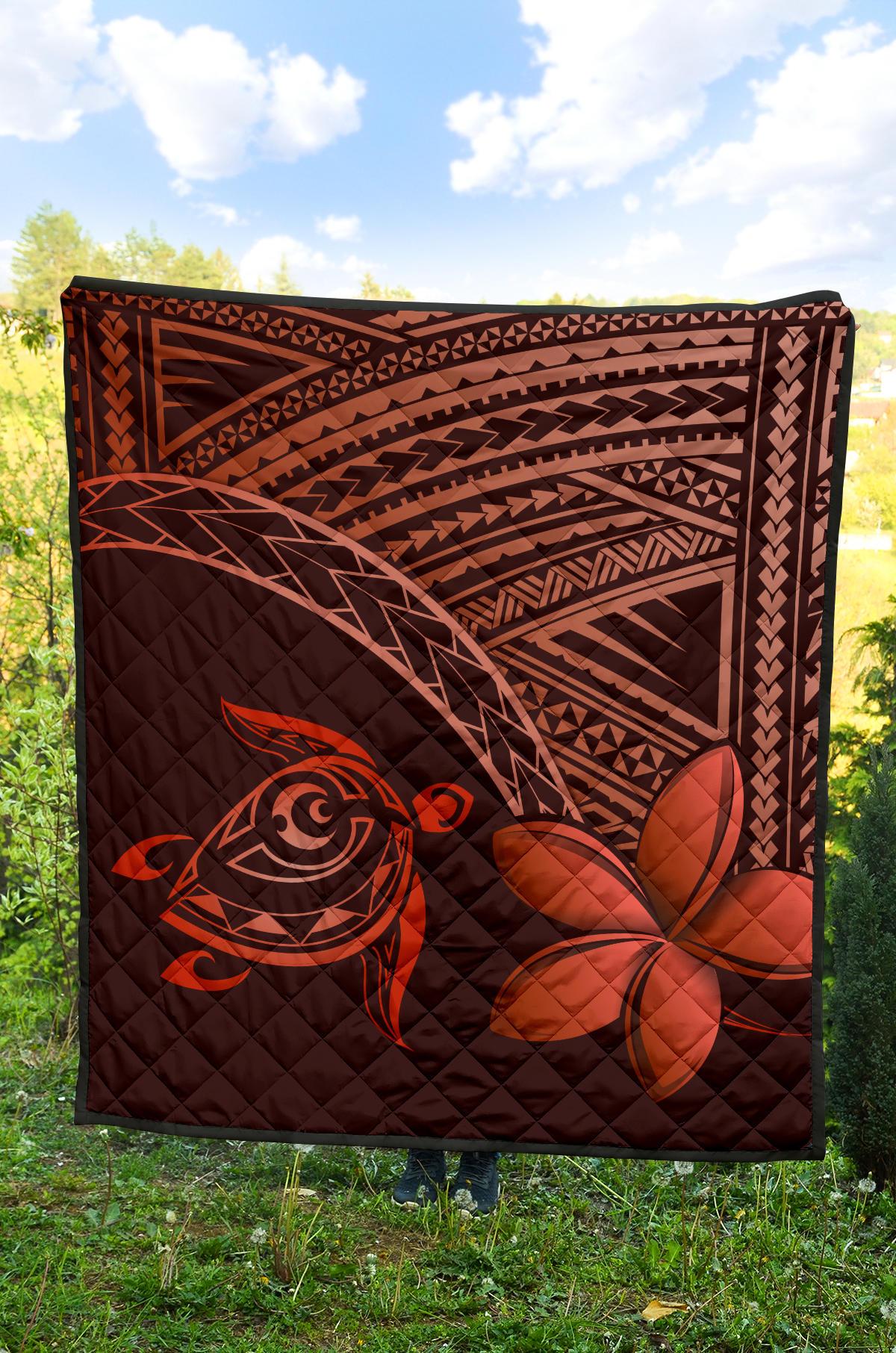 Hawaii Quilt - Hawaii Turtle Plumeria Quilt Red - Polynesian Pride