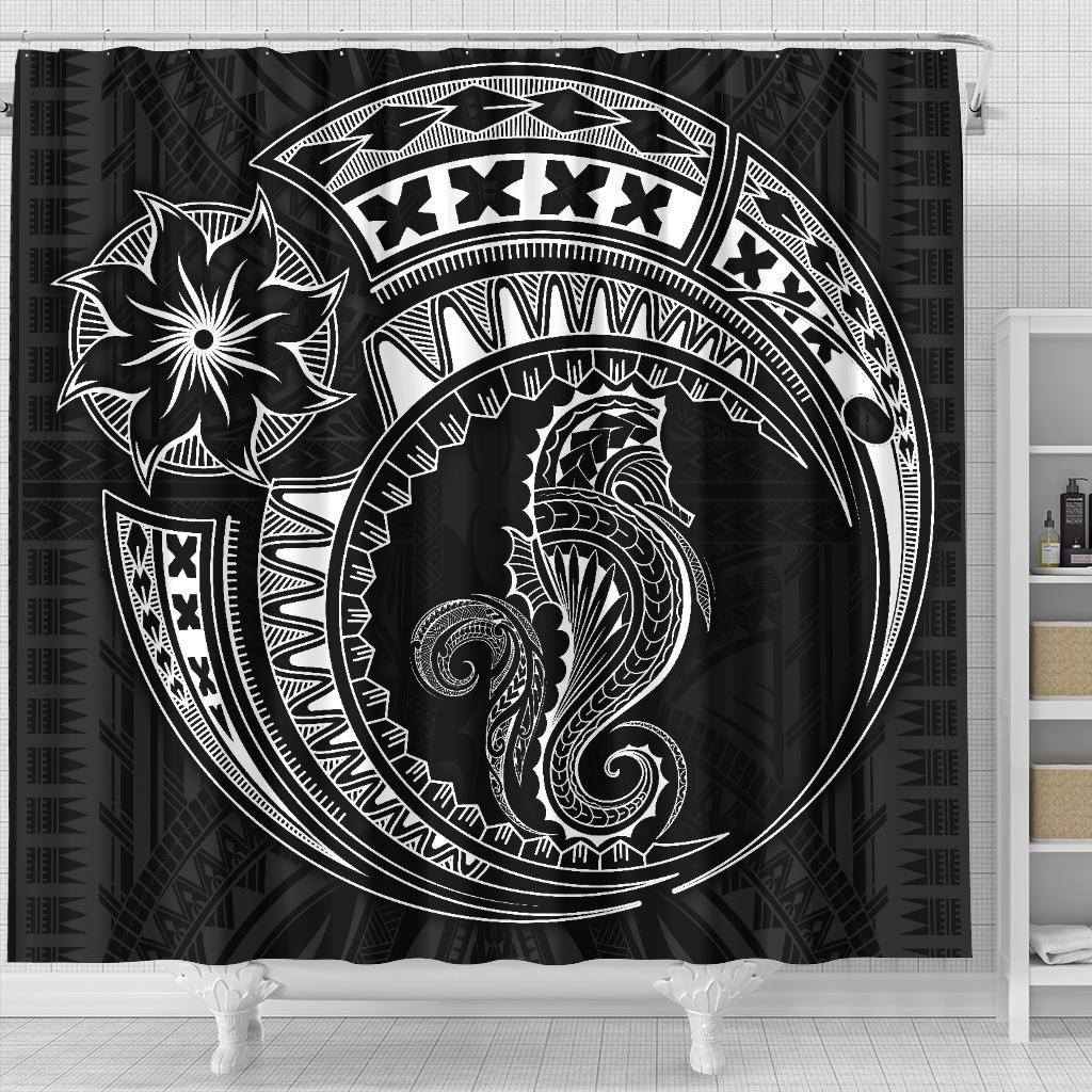 Seahorse Polynesian Shower Curtain - Polynesian Tattoo Black - Polynesian Pride